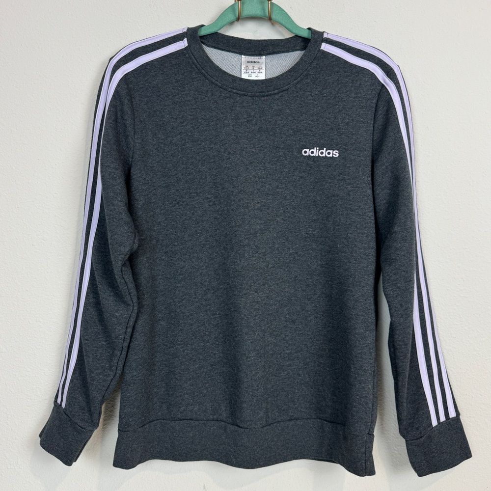 Adidas Grey Lavender Stripe Crewneck Sweatshirt M